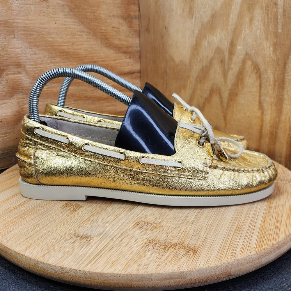 Michael Kors Blair Moc Womens Gold Leather Boat Shoes Size 8